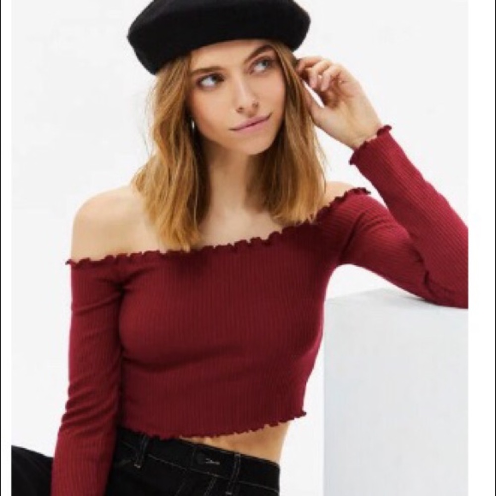 pacsun burgundy off the shoulder top